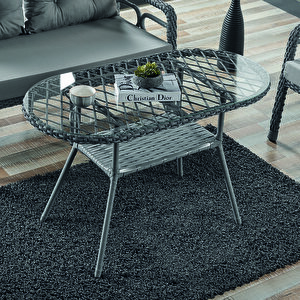 Rio Rattan Bahçe Balkon Oturma Takımı 2+1+1+camlı Masa Gri
