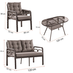 Rio Rattan Bahçe Balkon Oturma Takımı 2+1+1+camlı Masa Gri