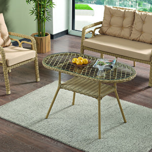 Rio Rattan Bahçe Balkon Oturma Takımı 2+1+1+camlı Masa Cappuccino