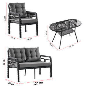 Rio Rattan Bahçe Balkon Oturma Takımı 2+1+1+camlı Masa Cappuccino
