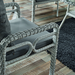 Rio Rattan Bahçe Balkon Oturma Takımı 2+1+1+camlı Masa Kemik Rengi