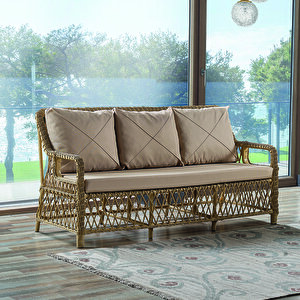 Edra Rattan Puflu Bahçe Balkon Takımı 3+1+1+camlı Masa Cappuccino