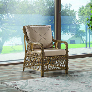 Edra Rattan Puflu Bahçe Balkon Takımı 3+1+1+camlı Masa Cappuccino