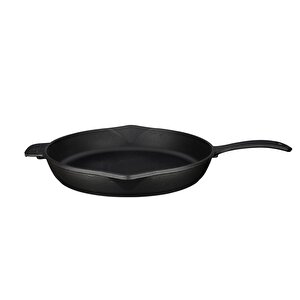 Döküm Yuvarlak Kızartma Tavası Çap(ø)30cm. Döküm Demir Yekpare Saplı.