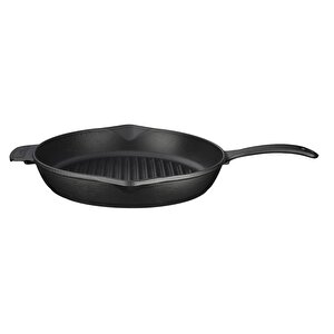 Döküm Yuvarlak Izgara Tava Çap 28cm. Döküm Demir Yekpare Saplı