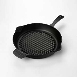 Döküm Yuvarlak Izgara Tava Çap 28cm. Döküm Demir Yekpare Saplı