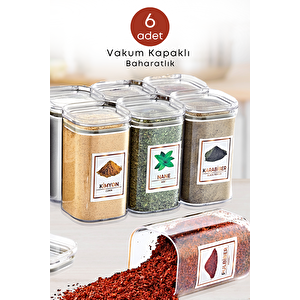 6 Adet Vakum Kapaklı Etiket Hediyeli Mika Baharatlık Seti 250 Ml- Cam Değildir