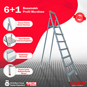 Asvera - 6+1 Basamaklı Profil Merdiven - 6 Basamaklı Ev, Bahçe Ve İş Yeri Kullanımına Uygun