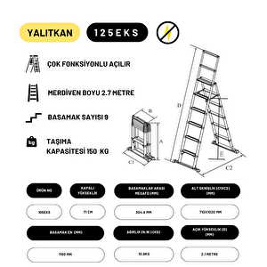 2.7m Kevlar Yalıtkan/yüksek Gerilime Dayanıklı Çok Fonksiyonlu Merdiven 20ackv- Telescopics 125eks