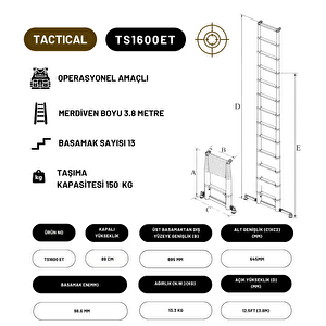 3.8m Taktik Amaçlı Tam Otomatik Teleskopik Merdiven -yer Tutamakli Telescopics Ts1600et