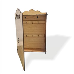 Krem Ahşap  6 Mdf Askılı Sağlam Kapaklı Menteşeli Anahtar Dolabı
