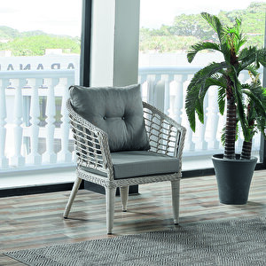 Albatros Rattan Puflu Bahçe Balkon Takımı 3+1+1+ Camlı Masa Kemik Rengi