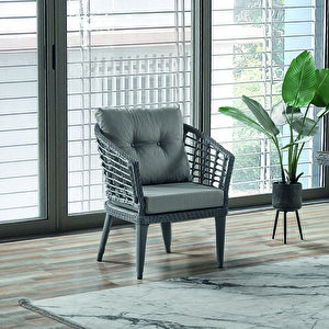 Albatros Rattan Puflu Bahçe Balkon Takımı 3+1+1+ Camlı Masa Gri