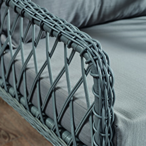 Joy Rattan Puflu Bahçe Balkon Takımı 3+1+1+ Camlı Masa Gri