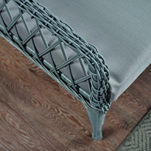 Joy Rattan Puflu Bahçe Balkon Takımı 3+1+1+ Camlı Masa Gri
