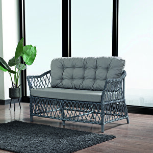 Icon Rattan Bahçe Balkon Oturma Takımı 2+1+1+camlı Masa Gri