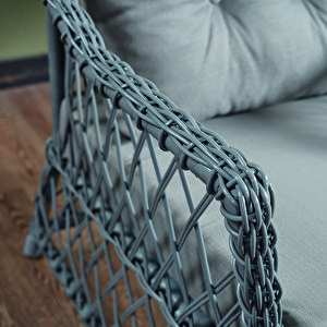 Icon Rattan Bahçe Balkon Oturma Takımı 2+1+1+camlı Masa Gri