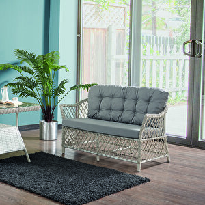 Icon Rattan Bahçe Balkon Oturma Takımı 2+1+1+camlı Masa Kemik Rengi