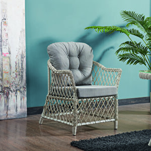 Icon Rattan Bahçe Balkon Oturma Takımı 2+1+1+camlı Masa Kemik Rengi
