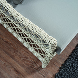 Icon Rattan Bahçe Balkon Oturma Takımı 2+1+1+camlı Masa Kemik Rengi