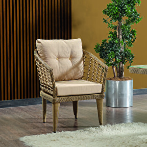 Albatros Rattan Puflu Bahçe Balkon Takımı 3+1+1+ Camlı Masa Cappuccino
