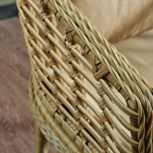 Albatros Rattan Puflu Bahçe Balkon Takımı 3+1+1+ Camlı Masa Cappuccino