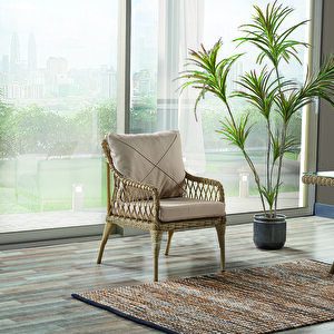 Joy Rattan Puflu Bahçe Balkon Takımı 3+1+1+camlı Masa Cappuccino
