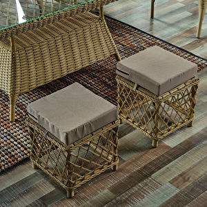 Joy Rattan Puflu Bahçe Balkon Takımı 3+1+1+camlı Masa Cappuccino