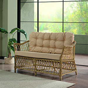 Icon Rattan Bahçe Balkon Oturma Takımı 2+1+1+camlı Masa Cappuccino