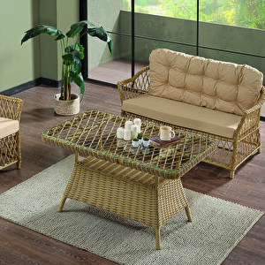 Icon Rattan Bahçe Balkon Oturma Takımı 2+1+1+camlı Masa Cappuccino