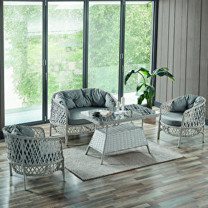 Konfor Rattan Bahçe Balkon Oturma Takımı 2+1+1+camlı Masa Kemik