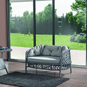 Konfor Rattan Bahçe Balkon Oturma Takımı 2+1+1+camlı Masa Gri