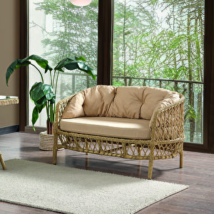 Konfor Rattan Bahçe Balkon Oturma Takımı 2+1+1+camlı Masa Cappuccino