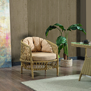 Konfor Rattan Bahçe Balkon Oturma Takımı 2+1+1+camlı Masa Cappuccino
