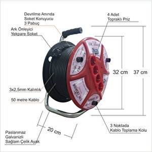 Makara 50m. 4 Soketli Elektrikli Araç Scooter Araba Otomobil Bisiklet Motosiklet Şarj Uzatma Kablosu
