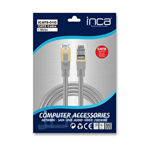 Inca Icat8-01g Cat8 S/ftp 40gbps 2000mhz High Speed %100 Copper Network Kablo 1 Metre-gri