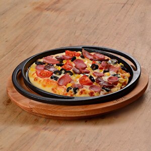 Döküm Yuvarlak Pizza Krep Pankek Tavası Çap(ø)28cm. Döküm Demir Yekpare Çift Kulplu