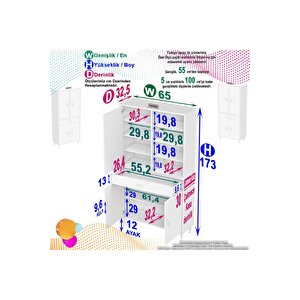 Afra 65x173x32,5 Cm 1 Çekmece 3 Kapak 7 Raf 10 Bölme Çok Amaçlı Banyo & Mutfak Dolabı