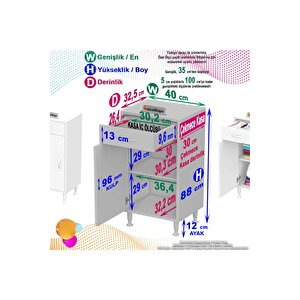Emir 40x88x32,5 Cm 1 Çekmece 1 Kapak 1 Raf 2 Bölme Çok Amaçlı Banyo & Mutfak Dolabı