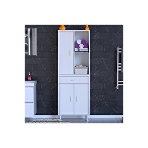 Afra 55x173x32,5 Cm 1 Çekmece 3 Kapak 3 Raf 6 Bölme Çok Amaçlı Banyo & Mutfak Dolabı