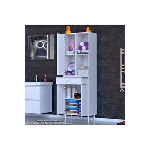 Afra 55x173x32,5 Cm 1 Çekmece 3 Kapak 3 Raf 6 Bölme Çok Amaçlı Banyo & Mutfak Dolabı