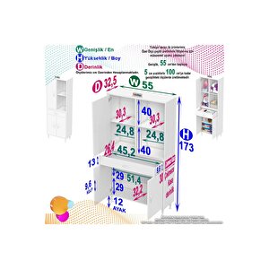 Afra 55x173x32,5 Cm 1 Çekmece 3 Kapak 3 Raf 6 Bölme Çok Amaçlı Banyo & Mutfak Dolabı