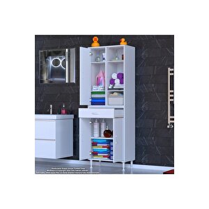 Afra 70x173x32,5 Cm 1 Çekmece 3 Kapak 5 Raf 8 Bölme Çok Amaçlı Banyo & Mutfak Dolabı