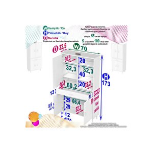 Afra 70x173x32,5 Cm 1 Çekmece 3 Kapak 5 Raf 8 Bölme Çok Amaçlı Banyo & Mutfak Dolabı