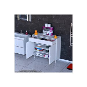 Emir 90 X 88 X 32,5 Cm 1 Çekmece 2 Kapak 3 Raf 4 Bölme Çok Amaçlı Banyo & Mutfak Dolabı