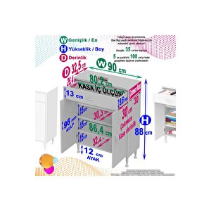 Emir 90 X 88 X 32,5 Cm 1 Çekmece 2 Kapak 3 Raf 4 Bölme Çok Amaçlı Banyo & Mutfak Dolabı