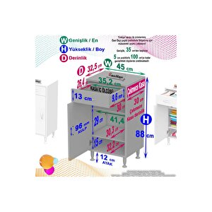Emir 45 X 88 X 32,5 Cm 1 Çekmece 1 Kapak 2 Raf 3 Bölme Çok Amaçlı Banyo & Mutfak Dolabı