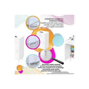 Emir 45 X 88 X 32,5 Cm 1 Çekmece 1 Kapak 2 Raf 3 Bölme Çok Amaçlı Banyo & Mutfak Dolabı