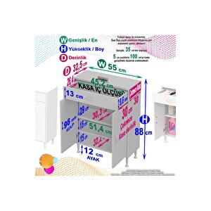 Emir 55 X 88 X 32,5 Cm 1 Çekmece 2 Kapak 2 Raf 3 Bölme Çok Amaçlı Banyo & Mutfak Dolabı