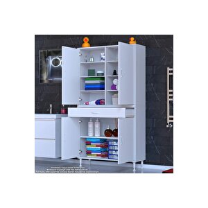 Yeni̇ Afra 100 X 173 X 32,5 Cm 1 Çekmece 4 Kapak 7 Raf 10 Bölme Çok Amaçlı Banyo & Mutfak Dolabı
